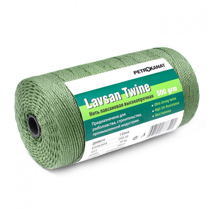 Нитки лавсановые Lavsan Twine, бобина, зелёные (100 г, 20s/27 (1,5 мм), 35 кгс)